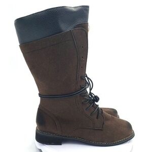 Brown‎ Suede Lace Up Mid Calf Combat Boots Women's US 6